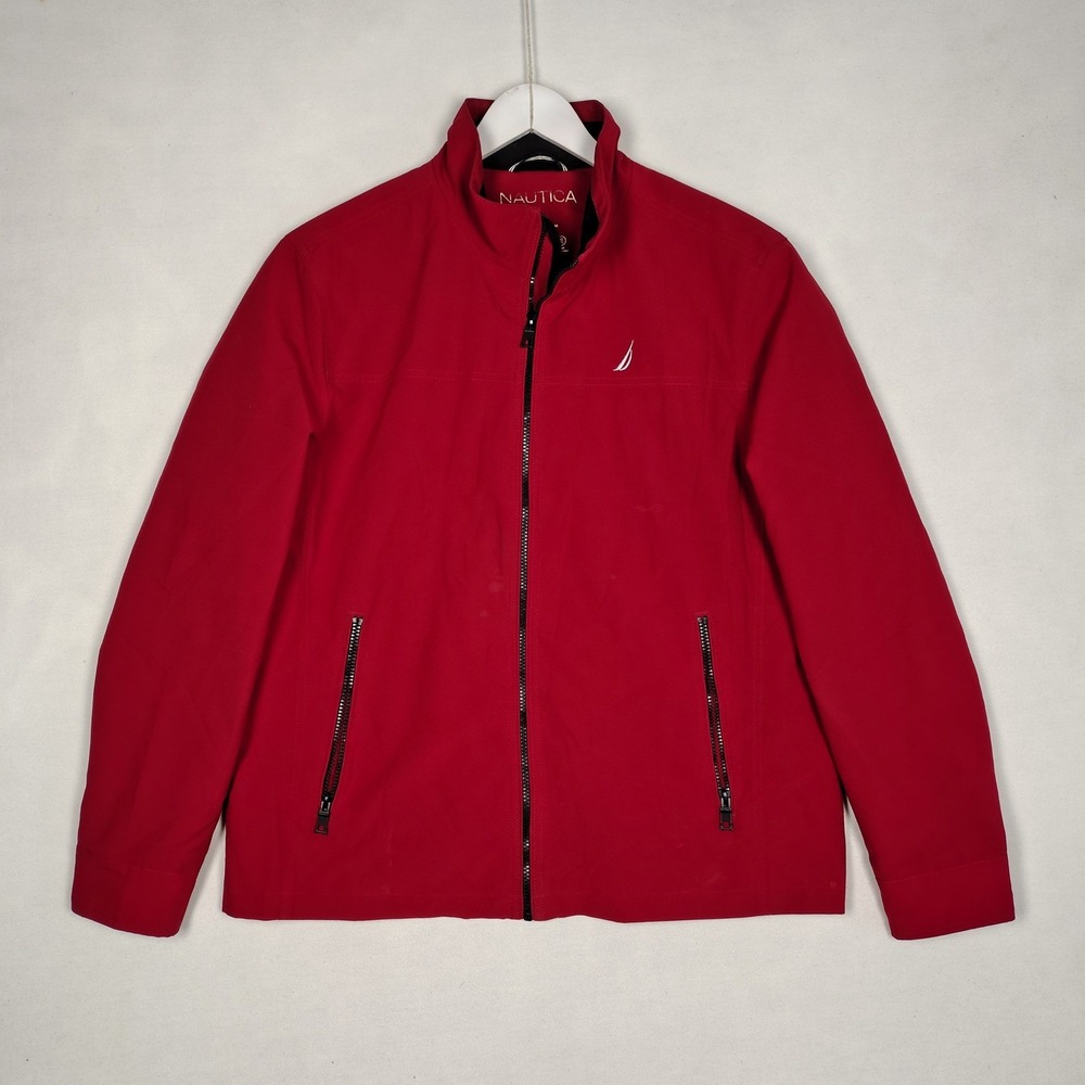 Nautica Mens Red Softshell Jacket Water Wind Resistant Active Stretch Large